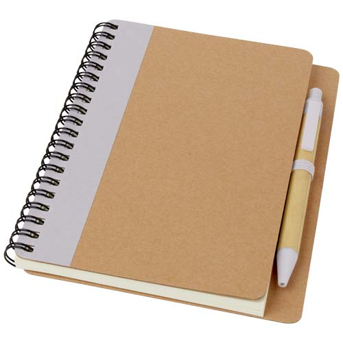 Bloc-notes publicitaire avec stylo en papier recyclé Lilas et Naturel